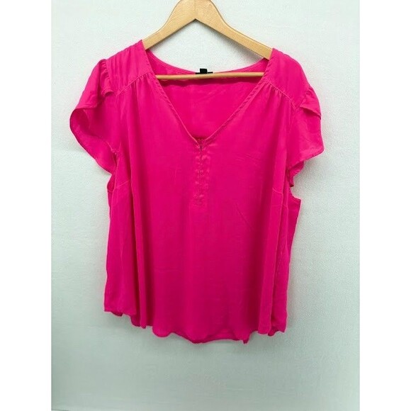 Torrid Women's Size 2X Hot Pink Tunic Top Flutter Short Sleeve - Picture 1 of 6